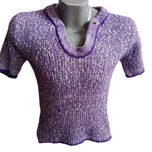 Vintage 1960's Medium Men's T-shirt Purple Ribbed Knit Short-Sleeve Sweater - Picture 1 of 10